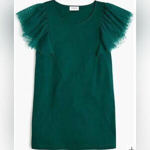 NWT J Crew Polka Dot Ruffle Shoulder Tank Top Green bu464 size XS